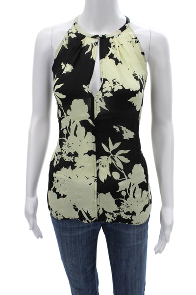 A.L.C. Womens Silk Floral High Neck Sleeveless Tank Black Size S