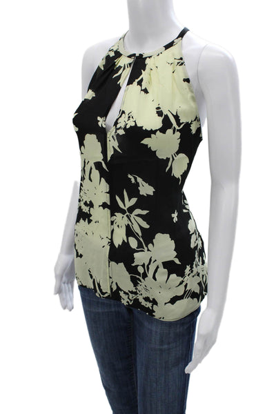 A.L.C. Womens Silk Floral High Neck Sleeveless Tank Black Size S