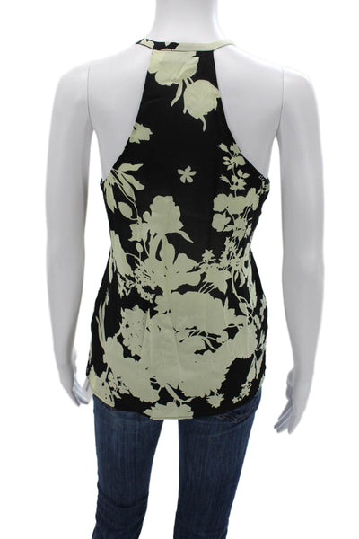 A.L.C. Womens Silk Floral High Neck Sleeveless Tank Black Size S