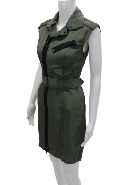 Alexander Wang Women Mini Jacket Dress Sleeveless Collared Green Buckle Size 2