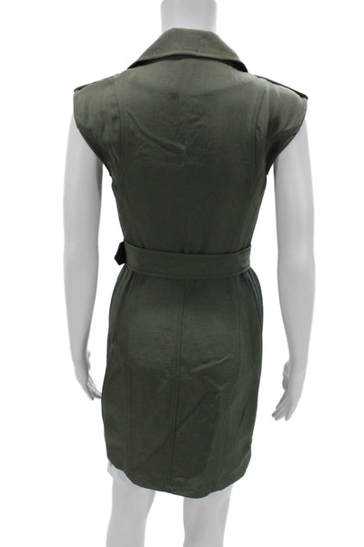 Alexander Wang Women Mini Jacket Dress Sleeveless Collared Green Buckle Size 2