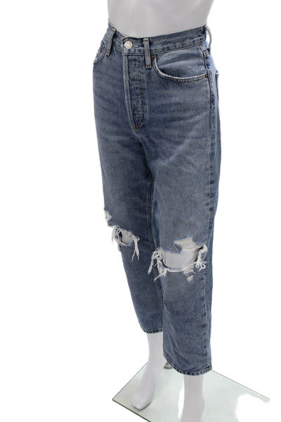 Agolde Women Cropped Mom Jeans Blue Organic Cotton High Rise Size 24