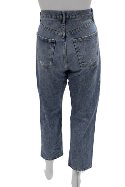 Agolde Women Cropped Mom Jeans Blue Organic Cotton High Rise Size 24