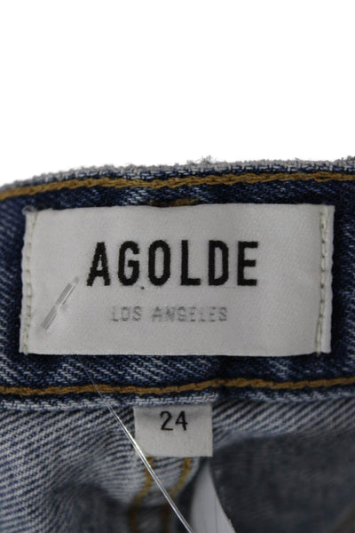 Agolde Women Cropped Mom Jeans Blue Organic Cotton High Rise Size 24