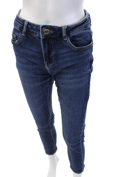 Zara Womens Ankle Skinny Jeans Dark Blue Button Mid Rise Size 6