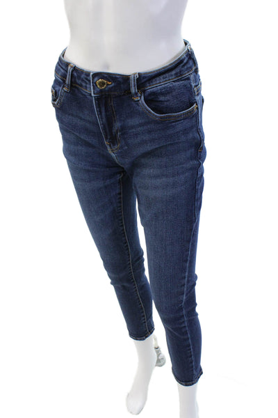 Zara Womens Ankle Skinny Jeans Dark Blue Button Mid Rise Size 6