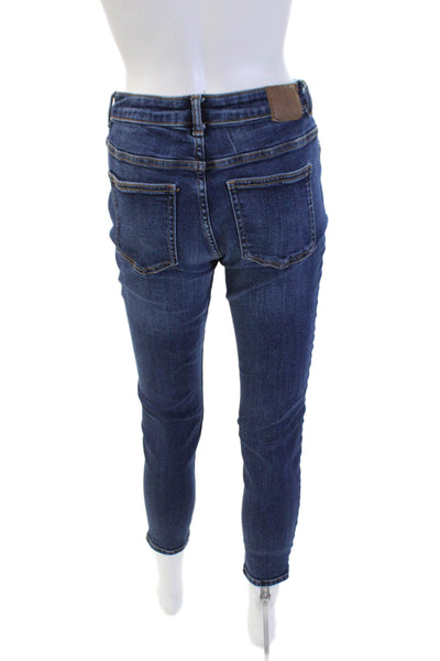 Zara Womens Ankle Skinny Jeans Dark Blue Button Mid Rise Size 6