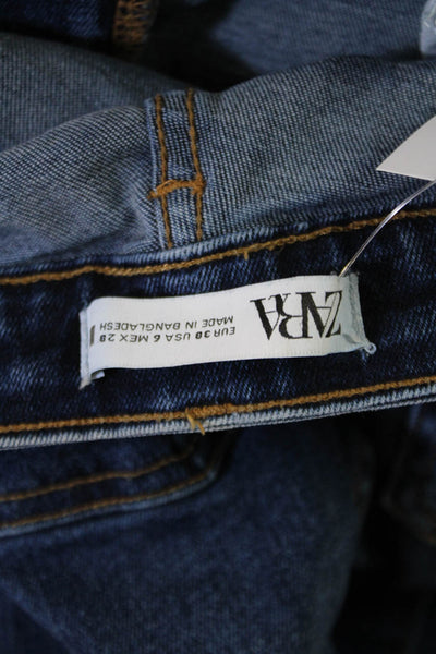Zara Womens Ankle Skinny Jeans Dark Blue Button Mid Rise Size 6