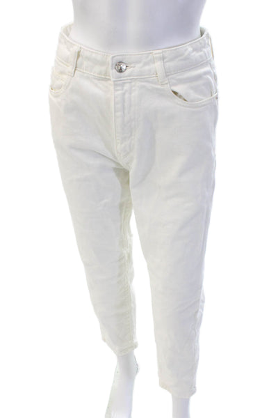Zara Womens Ankle Cropped Pants White Mid Rise Button 28 Inseam Size 4