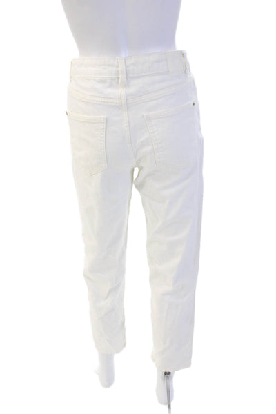 Zara Womens Ankle Cropped Pants White Mid Rise Button 28 Inseam Size 4