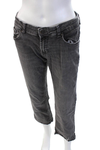 Zara Women Cropped Boyfriend Jeans Dark Gray Mid Rise Button Size 6