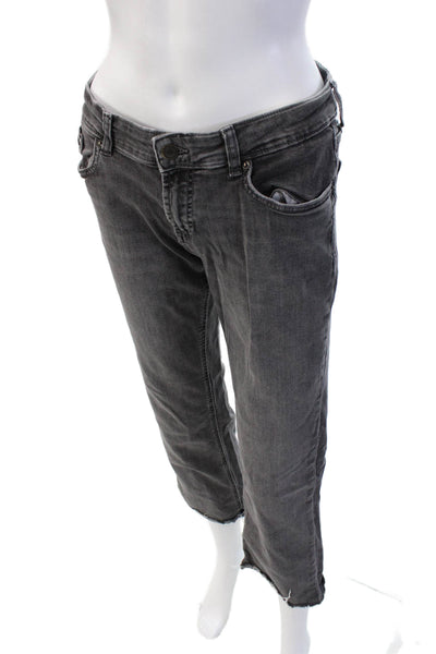 Zara Women Cropped Boyfriend Jeans Dark Gray Mid Rise Button Size 6