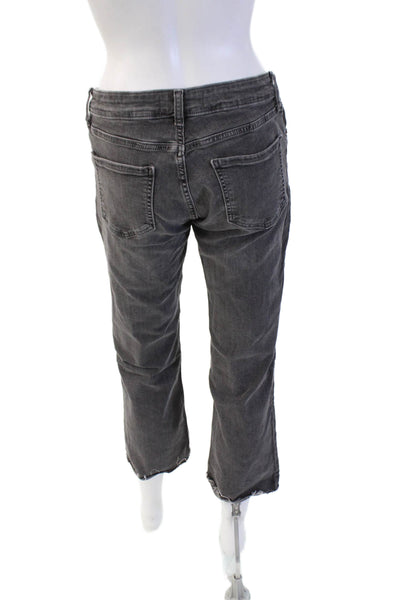 Zara Women Cropped Boyfriend Jeans Dark Gray Mid Rise Button Size 6