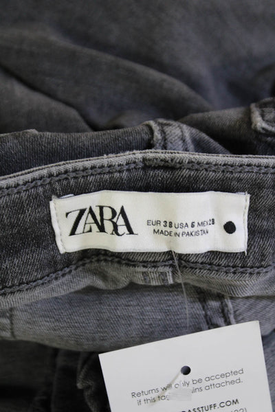 Zara Women Cropped Boyfriend Jeans Dark Gray Mid Rise Button Size 6