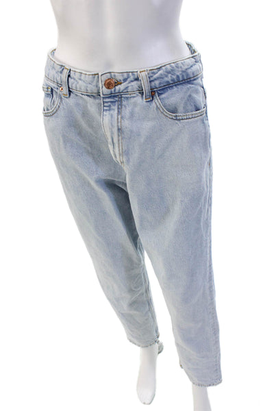Zara Unisex Cropped Tapered Light Blue Jeans Mid Rise Cotton Size 8