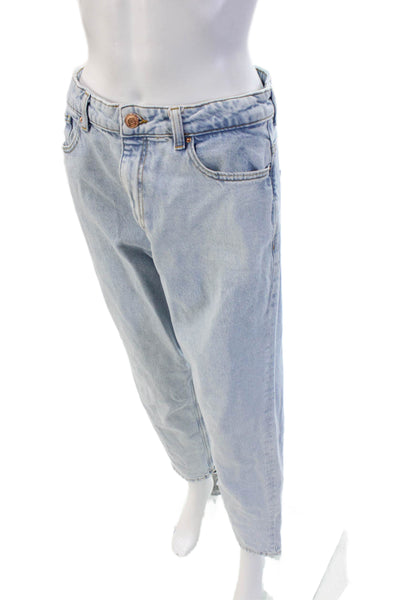 Zara Unisex Cropped Tapered Light Blue Jeans Mid Rise Cotton Size 8
