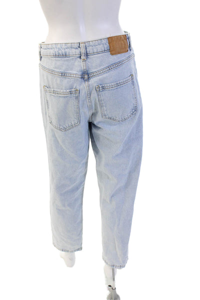 Zara Unisex Cropped Tapered Light Blue Jeans Mid Rise Cotton Size 8