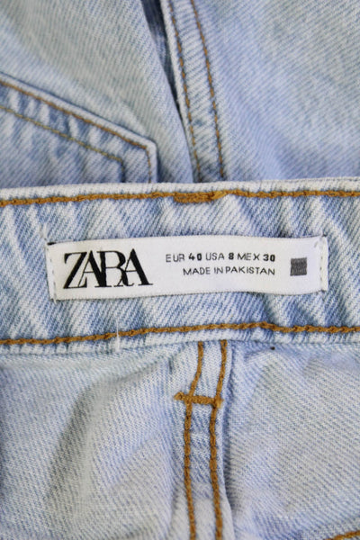 Zara Unisex Cropped Tapered Light Blue Jeans Mid Rise Cotton Size 8