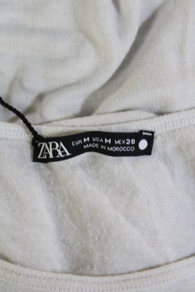 Zara Women Basic Long Sleeve Round Neck White T-Shirt Size M