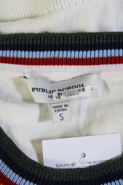 Public School Unisex White Striped Pullover Sweater Size S