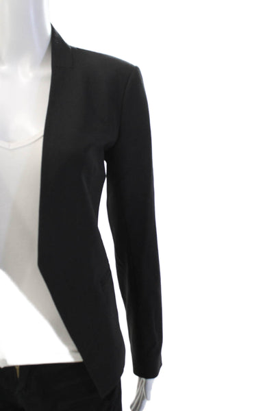 Theory Womens Open Front Long Sleeve Lined Blazer Solid Black Size 4