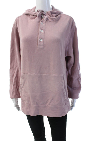 Todd Snyder Unisex Henley Hoodie Pink Cotton Button Long Sleeve Size L