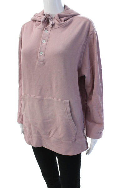 Todd Snyder Unisex Henley Hoodie Pink Cotton Button Long Sleeve Size L