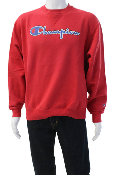 Champion Mens Pullover Sweatshirt Red 90s Graphic Crew Neck Size M