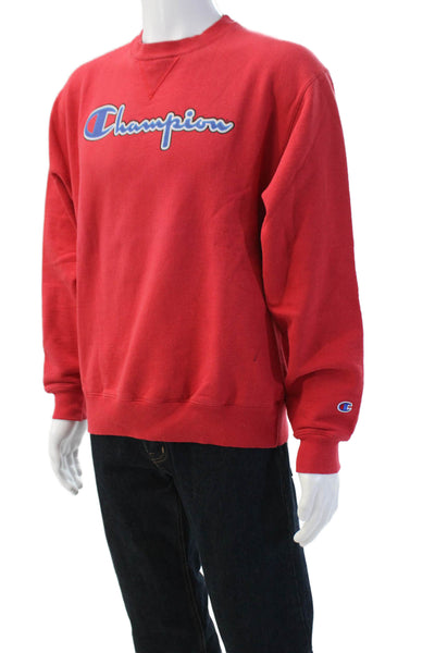 Champion Mens Pullover Sweatshirt Red 90s Graphic Crew Neck Size M