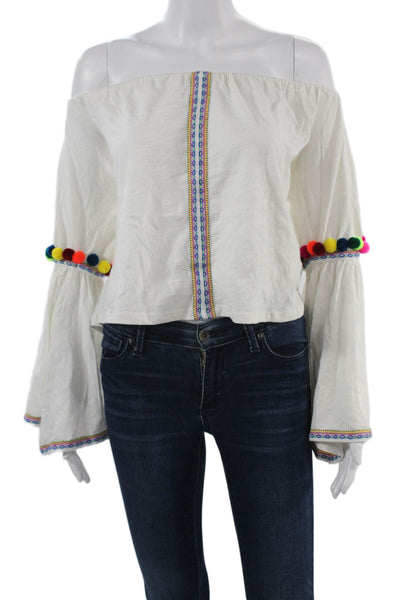 Pitusa Women Cropped 100% Silk Bohemian Long Sleeve White Blouse Size One Size