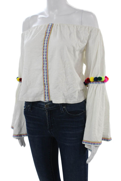 Pitusa Women Cropped 100% Silk Bohemian Long Sleeve White Blouse Size One Size