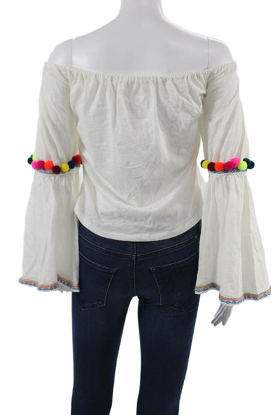 Pitusa Women Cropped 100% Silk Bohemian Long Sleeve White Blouse Size One Size