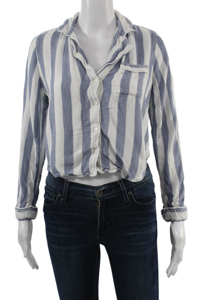 Rails Womens Striped Collared Button-Up Rayon Top Long Sleeve Blue Size M
