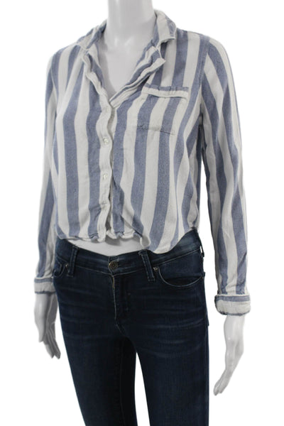 Rails Womens Striped Collared Button-Up Rayon Top Long Sleeve Blue Size M