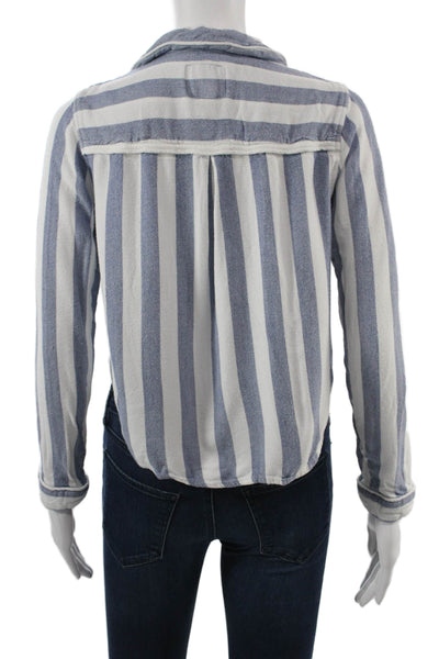 Rails Womens Striped Collared Button-Up Rayon Top Long Sleeve Blue Size M