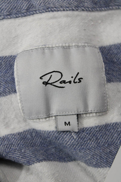 Rails Womens Striped Collared Button-Up Rayon Top Long Sleeve Blue Size M