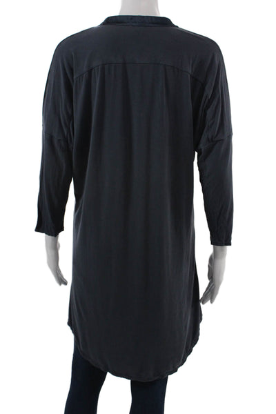 Fleurs Womens Dark Blue V-Neck Tunic Button-Up 3/4 Sleeve Size M