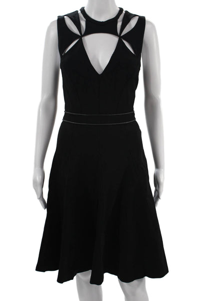 J. Mendel Women A-Line Fit & Flare Silk V-Neck Sleeveless Black Dress Size 8