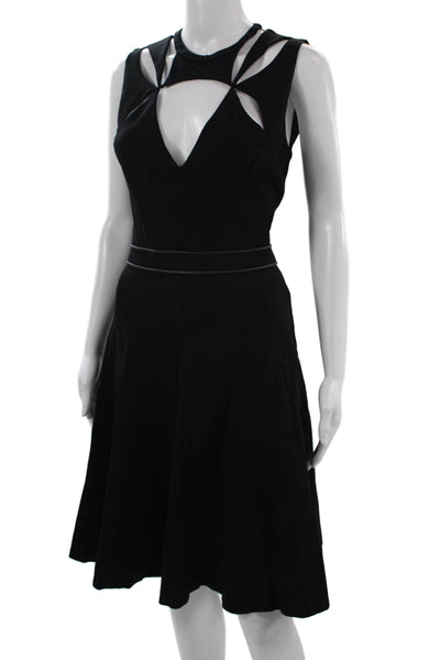 J. Mendel Women A-Line Fit & Flare Silk V-Neck Sleeveless Black Dress Size 8