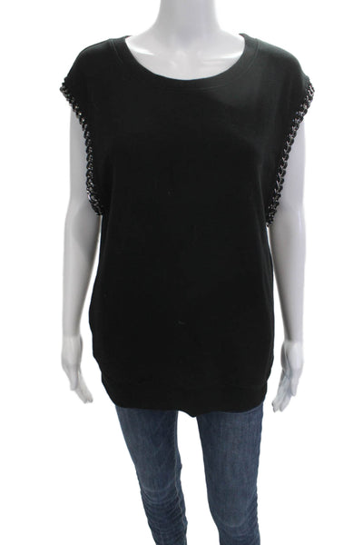 Allsaints Women Sweatshirt Vest Black Cotton Lace Up Sleeveless Size 2
