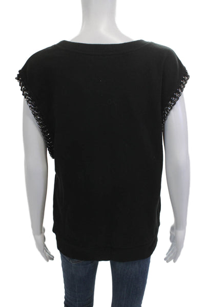 Allsaints Women Sweatshirt Vest Black Cotton Lace Up Sleeveless Size 2