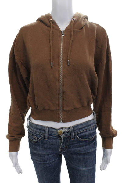 Oysho Women Full-zip Hoodies Brown Drawstring 97% Cotton 3% Elastane Size M