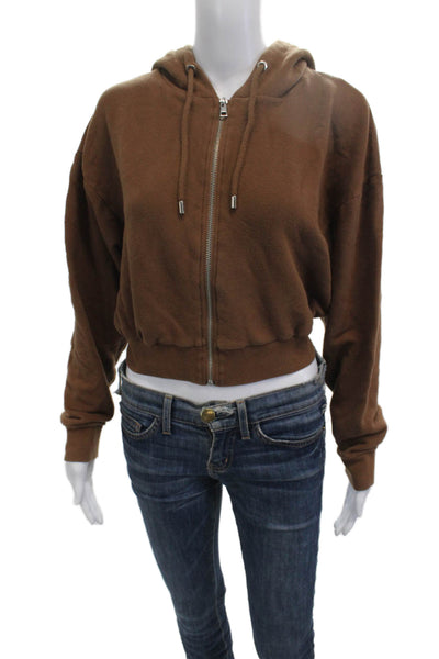 Oysho Women Full-zip Hoodies Brown Drawstring 97% Cotton 3% Elastane Size M