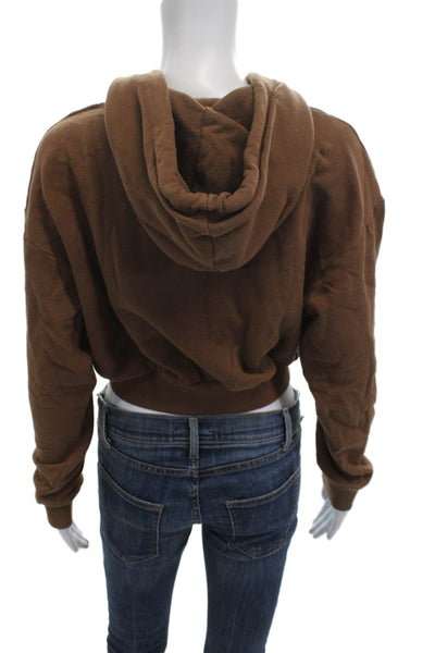Oysho Women Full-zip Hoodies Brown Drawstring 97% Cotton 3% Elastane Size M