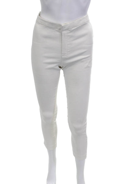 MNG Women Cropped Ankle Pants White Linen Cotton Button Size 4