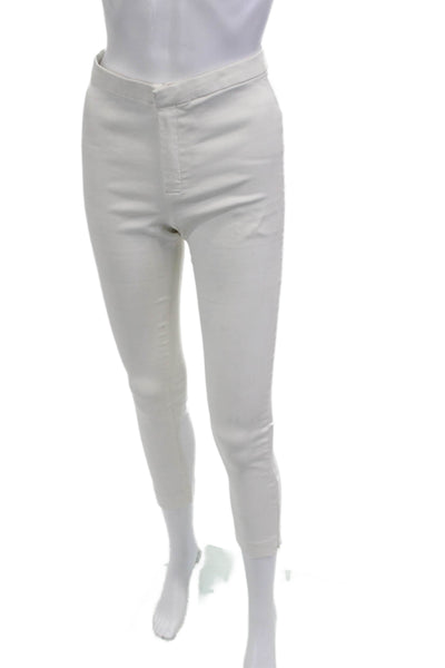MNG Women Cropped Ankle Pants White Linen Cotton Button Size 4
