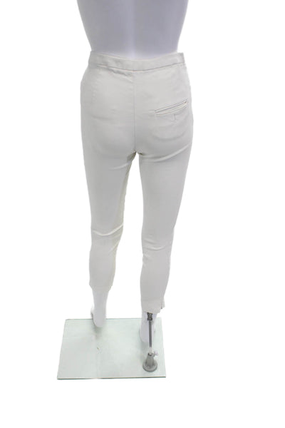 MNG Women Cropped Ankle Pants White Linen Cotton Button Size 4