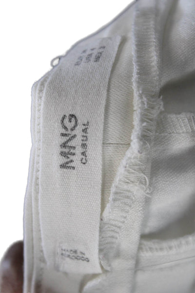 MNG Women Cropped Ankle Pants White Linen Cotton Button Size 4