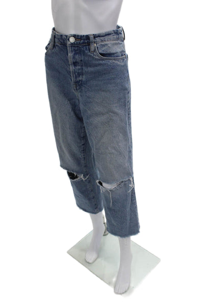 Blank NYC Unisex Cropped Straight Blue Jeans Mid Rise Button Size 26