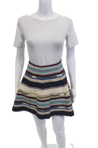 Chloe Oliver Women A-Line Pleated Mini Skirt Beige Cotton Striped Size 0